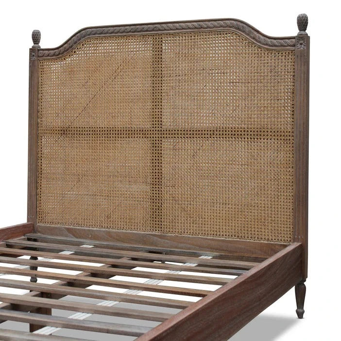 Luxury Marseille Rattan Queen Size Bed - Weathered Oak