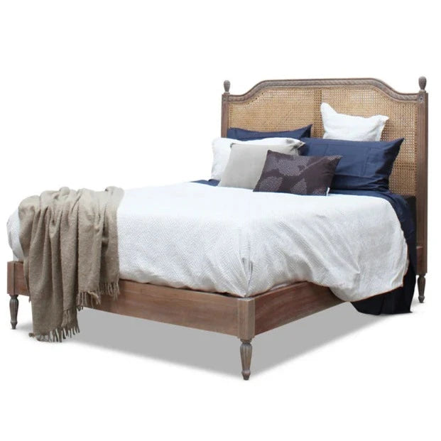 Luxury Marseille Rattan Queen Size Bed - Weathered Oak