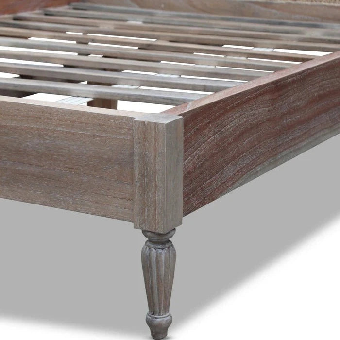 Luxury Marseille Rattan Queen Size Bed - Weathered Oak