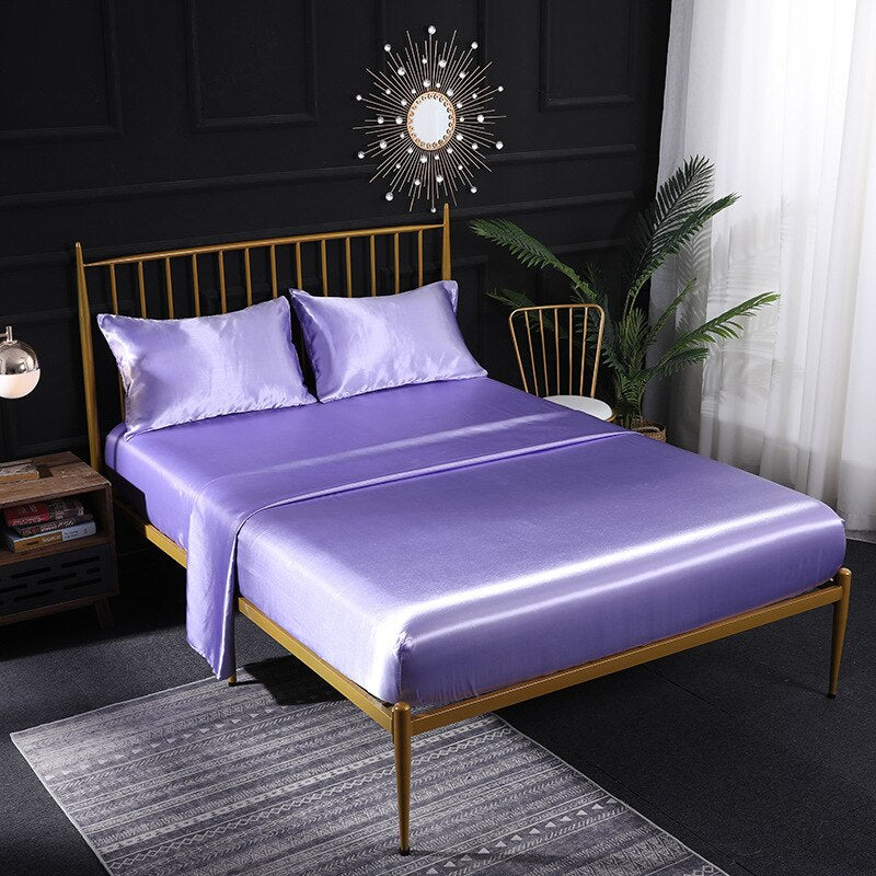 Luxury Silky Fitting Sheet with Pillowcase 180 x 200cms - Light Purple