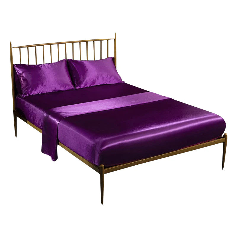 Luxury Silky Fitting Sheet with Pillowcase 180 x 200cms - Purple