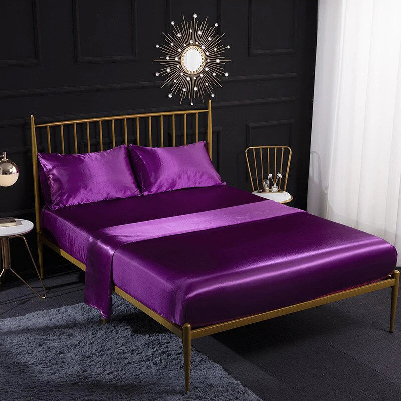 Satiny Queen Size Luxury Beddings Set 153 x 203cms - Purple