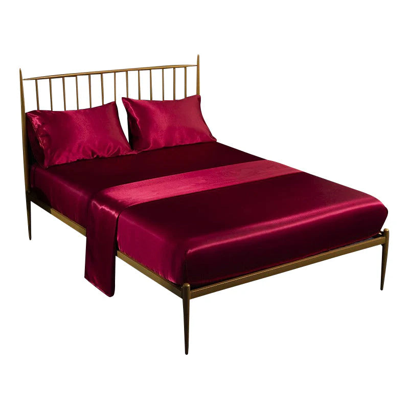 Luxury Silky Fitting Sheet with Pillowcase 180 x 200cms - Wine Red