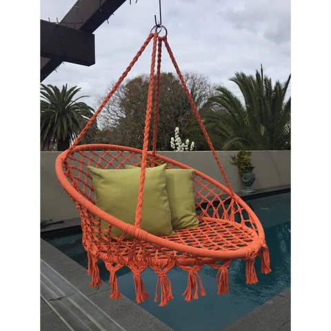 Macrame Round Hanging Swing Chair 100cms - Orange