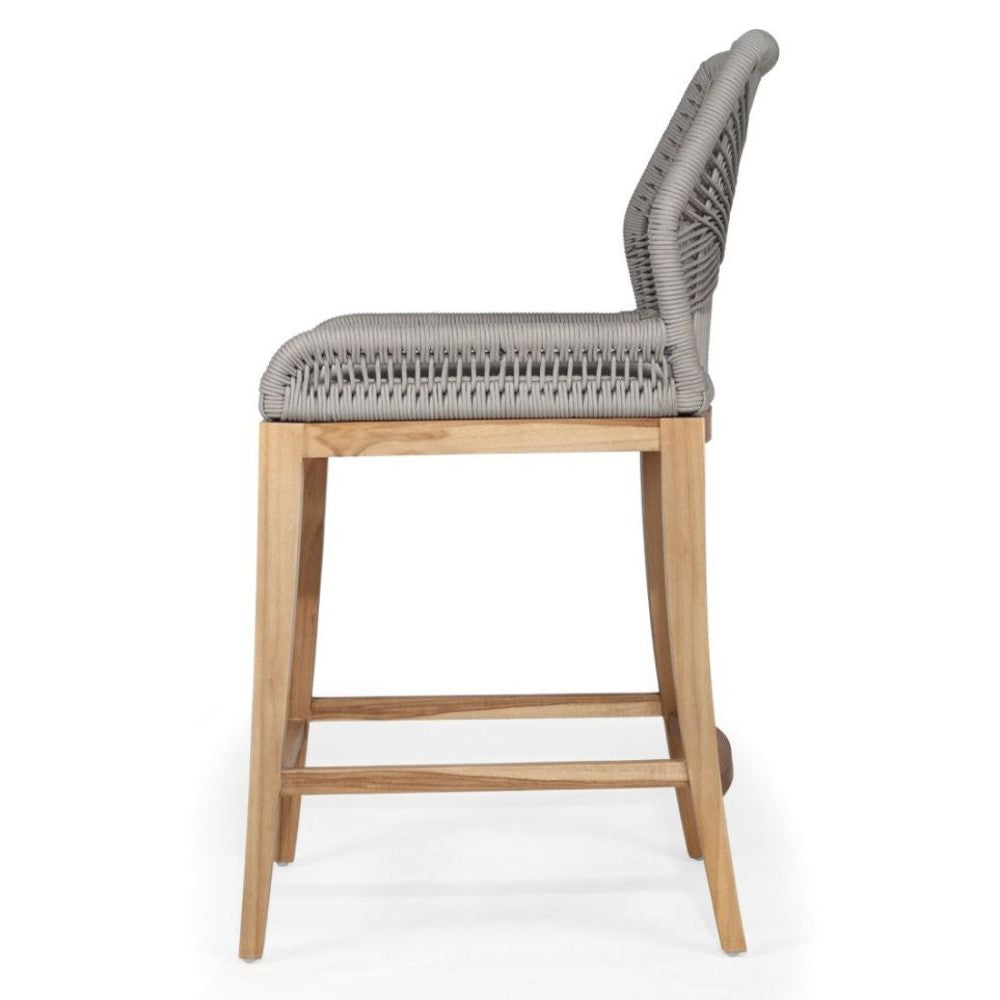 Mahogany Wood Cushioned Kitchen Bar Stool  - Grey