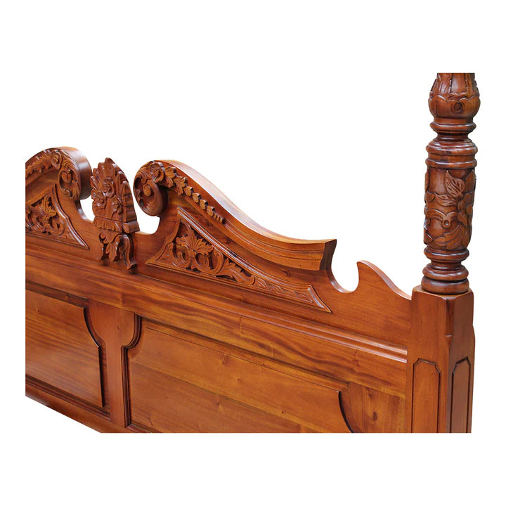 Majestic Queen Anne Four Poster King Size Bed - Light Mahogany