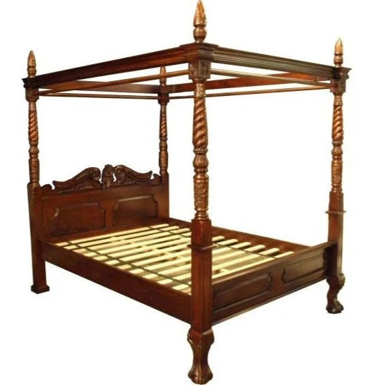 Majestic Queen Anne Four Poster King Size Bed - Walnut