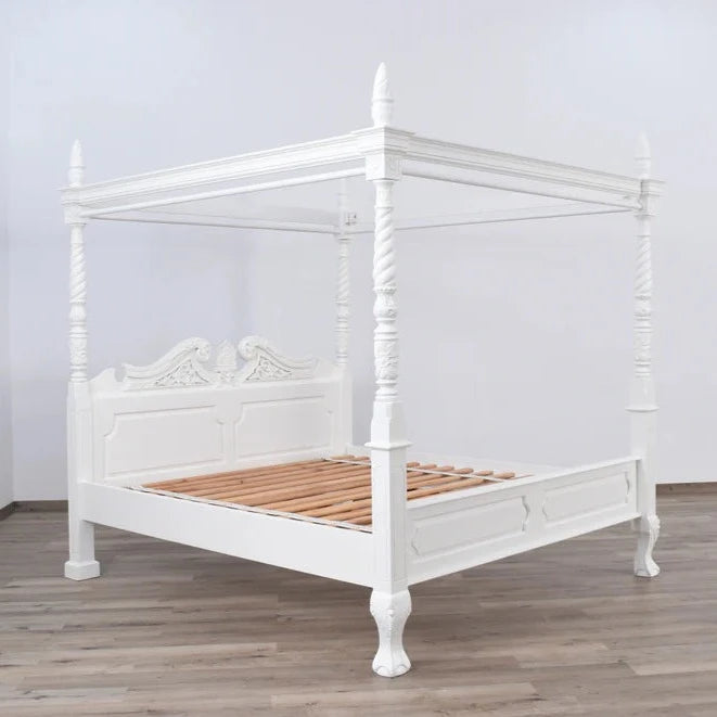 Majestic Queen Anne Four Poster King Size Bed - White