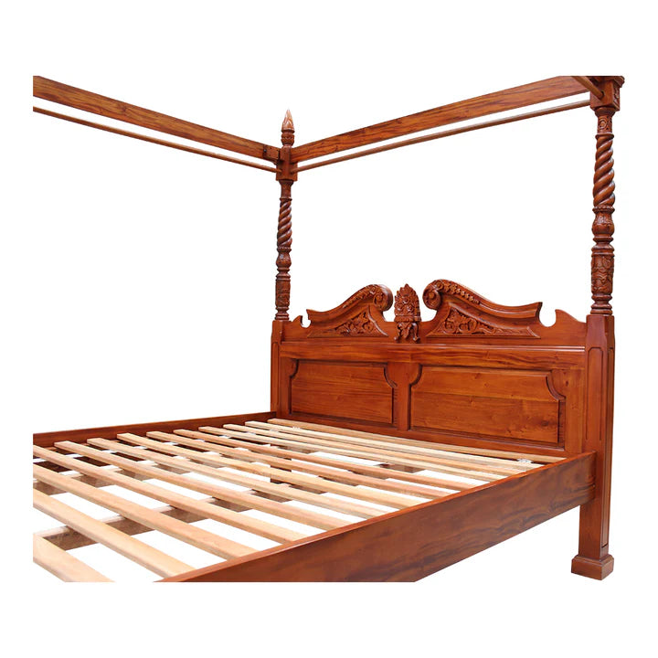 Majestic Queen Anne Four Poster Queen Size Bed - Light Mahogany