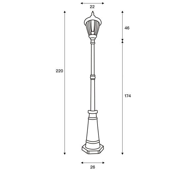 Majestic Traditional Outdoor Post Light - 220cms