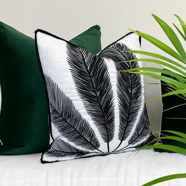 Mallorca Velvet 50x50cm Cushion Cover - Black Leaf