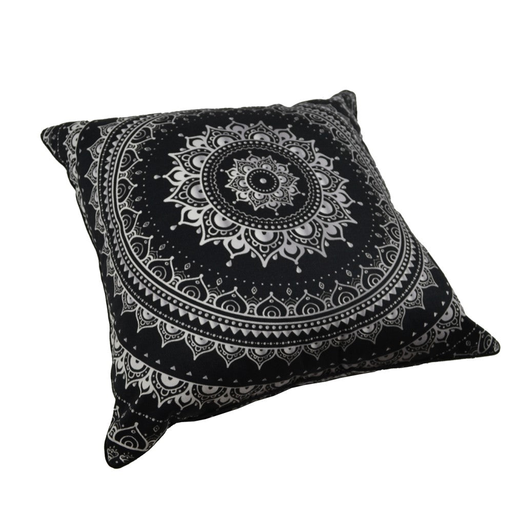 Mandala Black Cushion With Recycled Fill 45 X 45cms