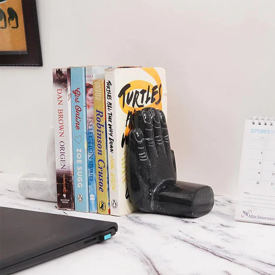 Marble Hand Bookends Set of 2 - Black & White