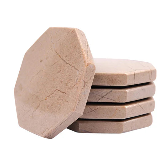 Marble Hexagon Shaped Coaster Plates - Beige