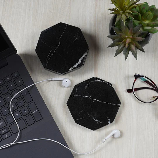 Marble Hexagon Shaped Coaster Plates - Black