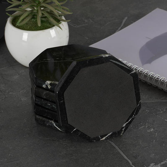 Marble Hexagon Shaped Coaster Plates - Black