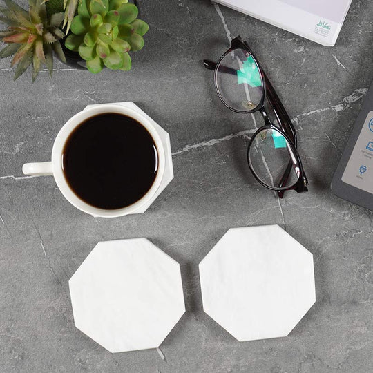 Marble Hexagon Shaped Coaster Plates - White