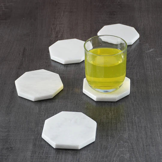 Marble Hexagon Shaped Coaster Plates - White