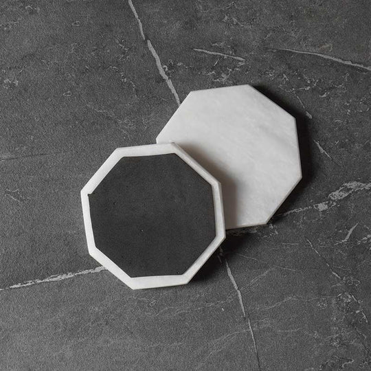 Marble Hexagon Shaped Coaster Plates - White