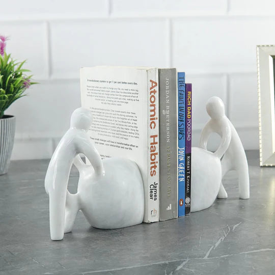 Marble Man Pushing Stone Bookends - Set of 2