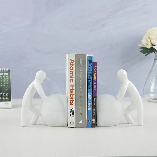 Marble Man Pushing Stone Bookends - Set of 2