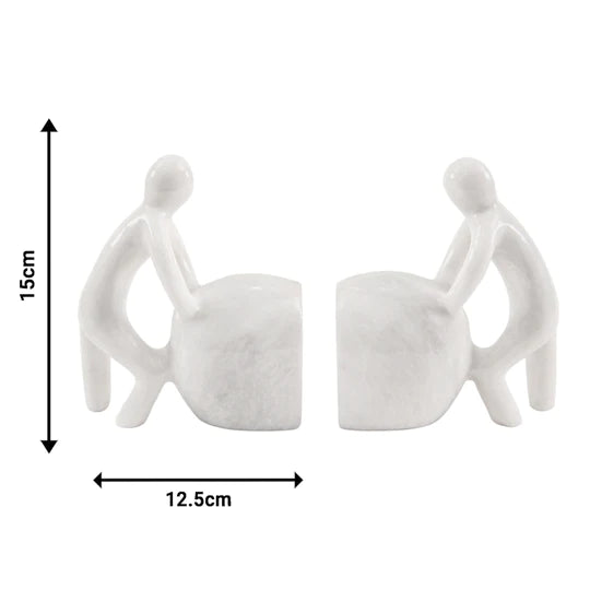 Marble Man Pushing Stone Bookends - Set of 2