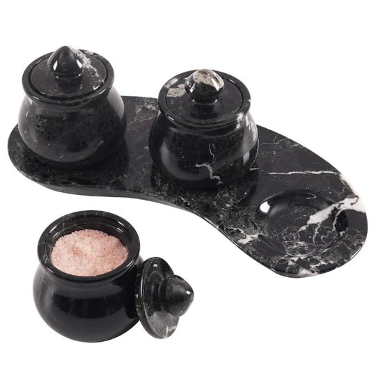 Marble Salt & Spice Container - Set of 3 - Black