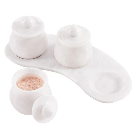 Marble Salt & Spice Container - Set of 3 - White