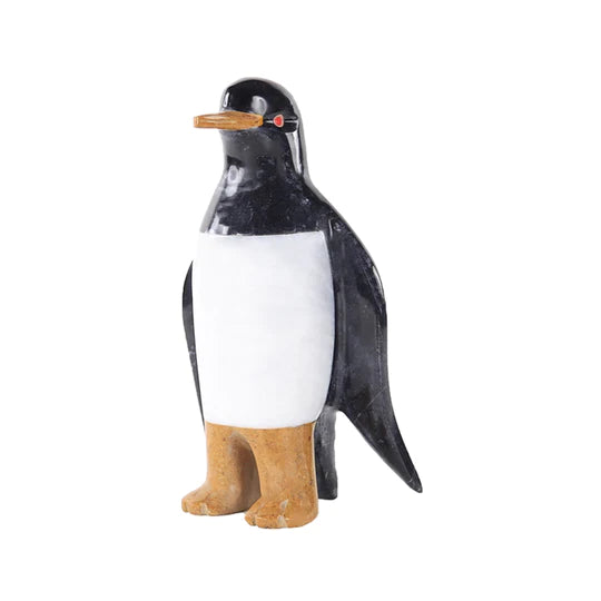 Marble Sculpture Penguin Figurine 25cm - Black & White