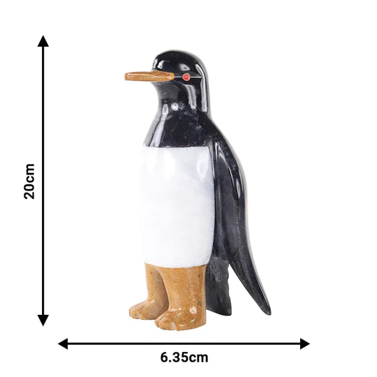 Marble Sculpture Penguin Figurine 25cm - Black & White