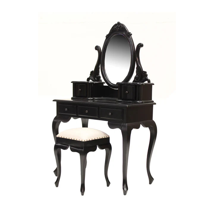 Marcella Wooden Dressing Table with Stool - Black