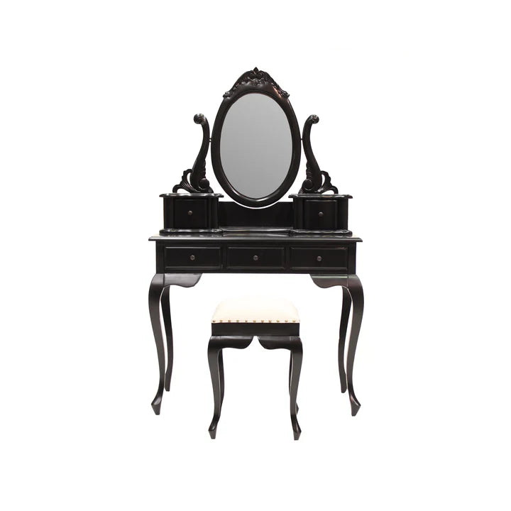 Marcella Wooden Dressing Table with Stool - Black