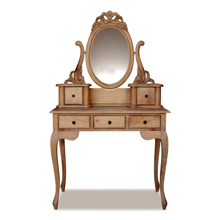 Marcella Wooden Dressing Table with Stool - Weathered Oak