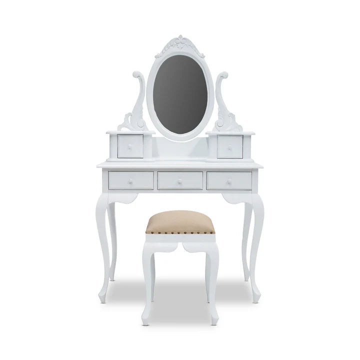 Marcella Wooden Dressing Table with Stool - White