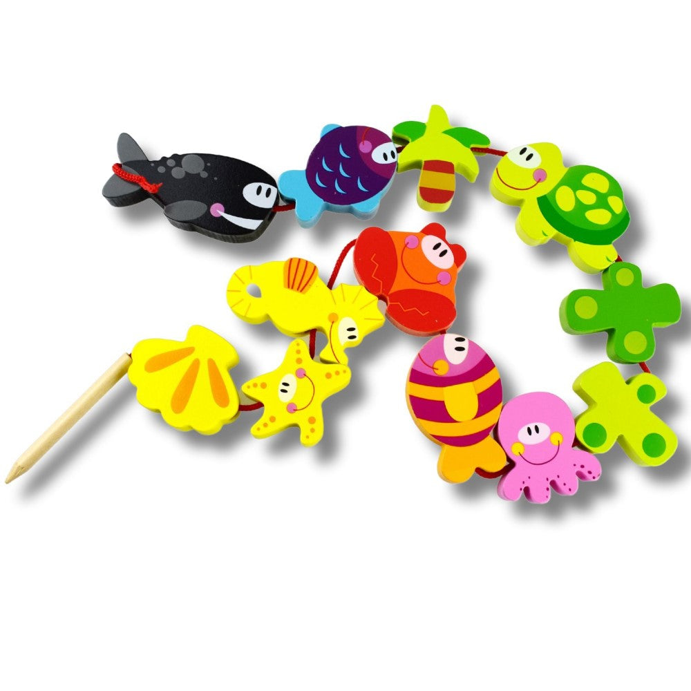 Marine Animals Laced Wooden Blocks Play Toy