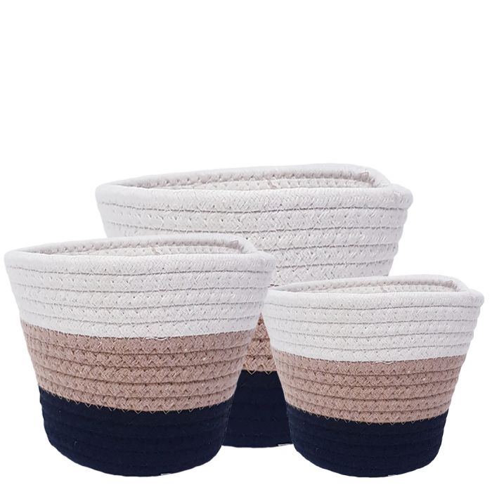 Martha Cotton Woven V-shape Container Pots - Set of 3