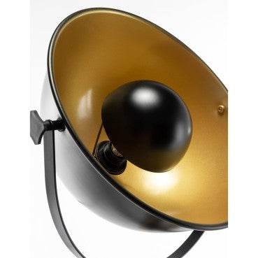 Matte Black Tripod Spotlight with Gold Inside Bowl