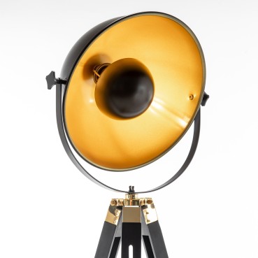 Matte Black Tripod Spotlight with Gold Inside Bowl