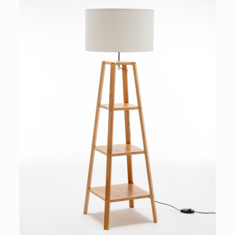 Matte Natural Rubberwood Lamp with 3 Square Shelves