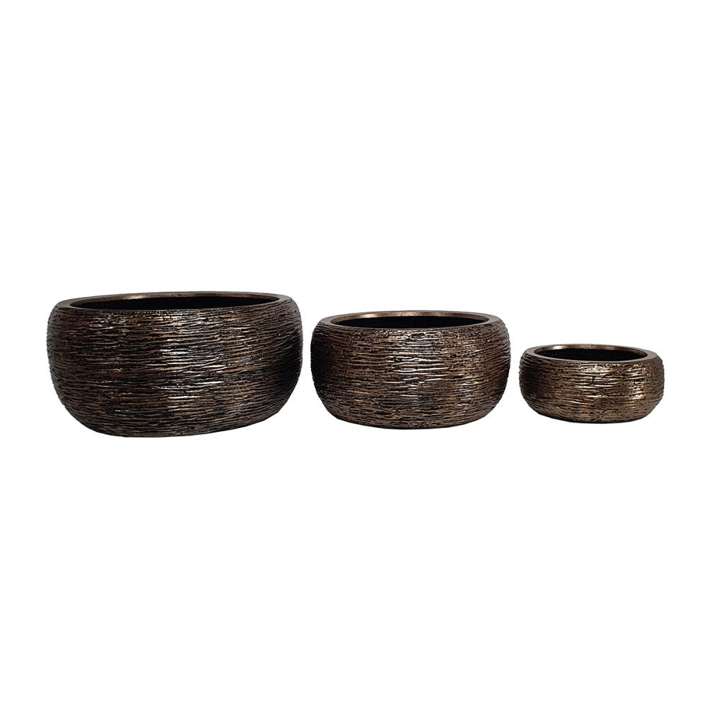 Mega Round Botanical Gold Plant Pot - Set of 3