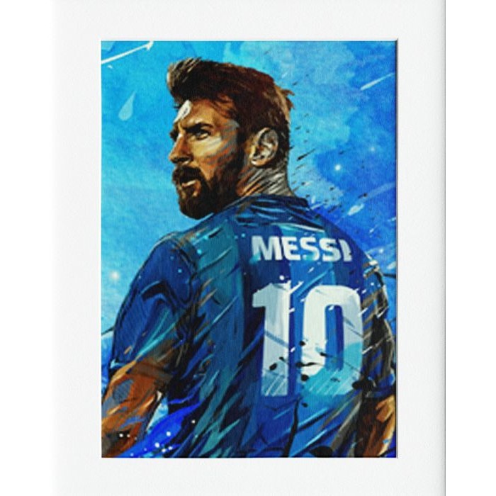 Messi Blue Mounted Print Wall Decor - 40x50cms