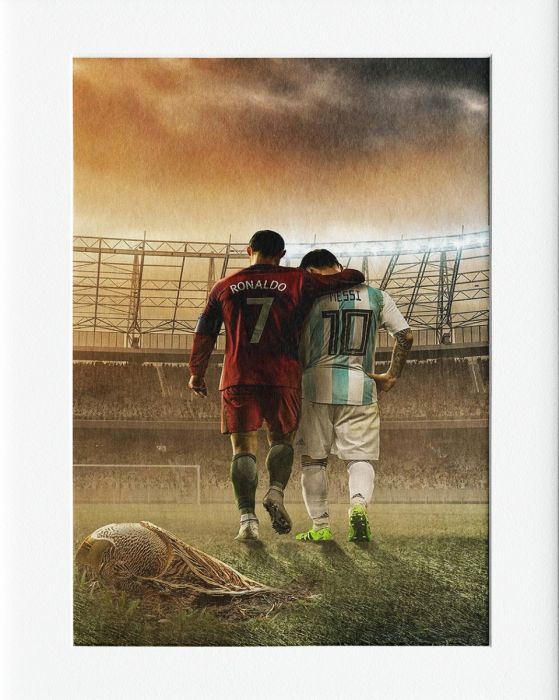 Messi & Ronaldo Mounted Print Wall Decor - 40x50cms