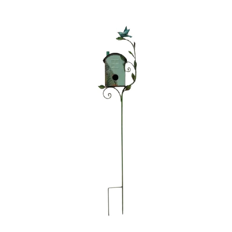 Metal Birdhouse Garden Stake - 22×12.5x118cms