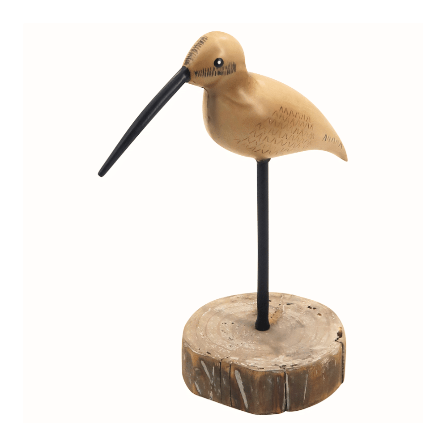 Metal Bird with Wood Base Ornament - 25cms