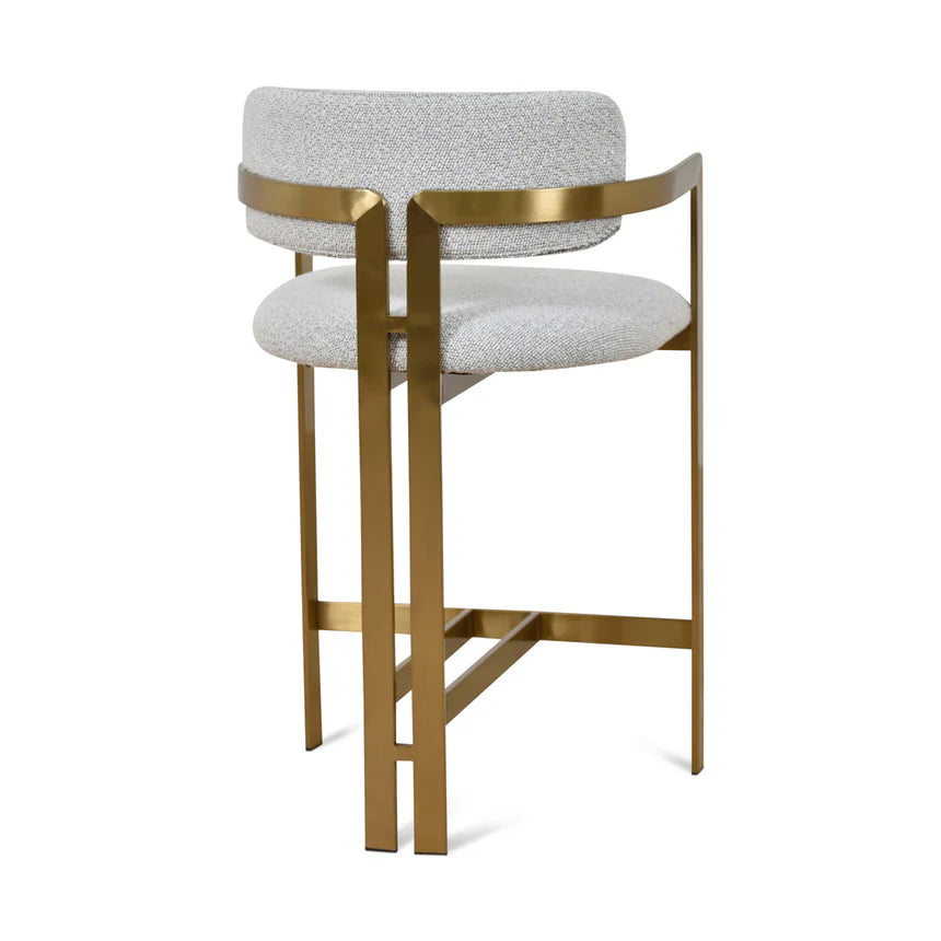 Metal Brushed Gold Bar Stool - Grey Boucle