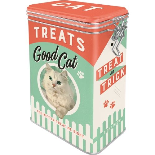 Metal Clip Top Tin Storage Box - Cat Treats