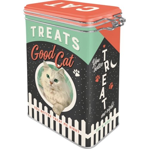 Metal Clip Top Tin Storage Box - Cat Treats