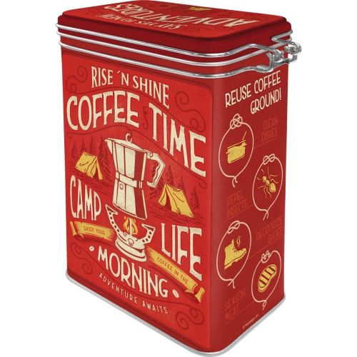 Metal Clip Top Tin Storage Box - Coffee Time Camp Life