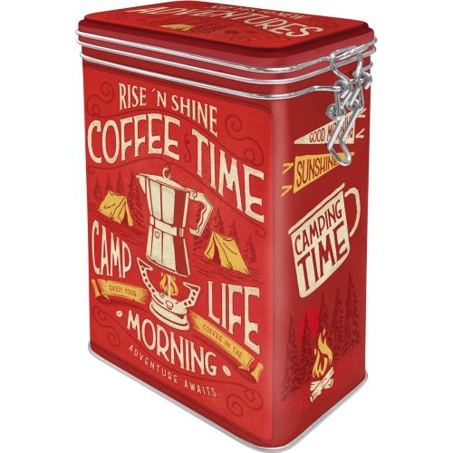 Metal Clip Top Tin Storage Box - Coffee Time Camp Life