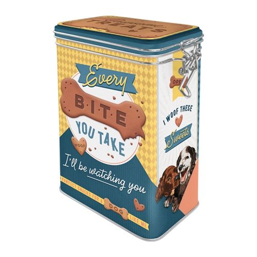 Metal Clip Top Tin Storage Box - Dog Treats